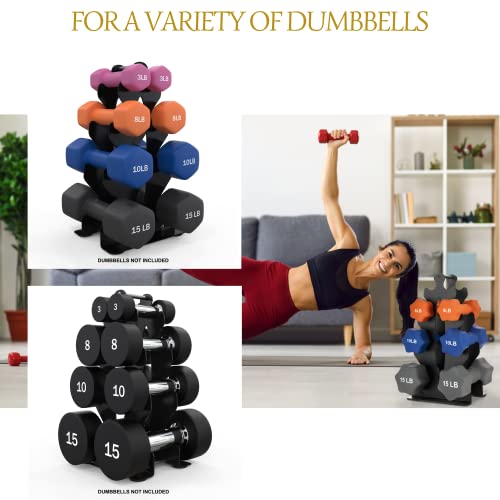 Compact Steel Dumbbell Rack, Stand Only, 4 Tier Weight Rack for Dumbbells Weighing Up To 15 lb Each - 14.60 Inches Tall by 7.90 Inches Wide Dumbbell Storage Rack for Home gym