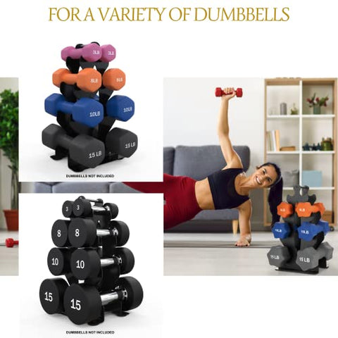 Image of Compact Steel Dumbbell Rack, Stand Only, 4 Tier Weight Rack for Dumbbells Weighing Up To 15 lb Each - 14.60 Inches Tall by 7.90 Inches Wide Dumbbell Storage Rack for Home gym
