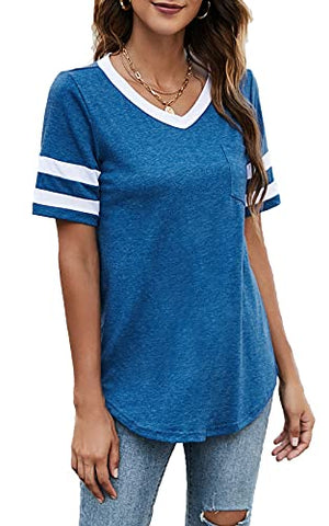 Image of Sweetnight Womens Short Sleeve Flare Tunic Tops Fashion Pocket T Shirts Loose Fit Jersey Shirts (XX-Large, Z-Blue)