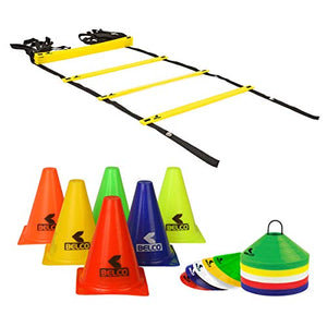 Belco Sports PVC Cones, Pack 6, 10 Space Markers and Ladder Agility, 4 Meter Combos (Multicolour, 6 Inch)