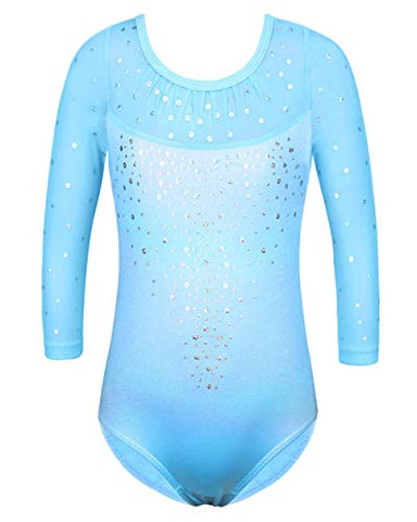 Image of Gymnastics Leotards for Toddler Girls Shiny Lace Dance Outfit Athletic Apparel B203_LightBlue_8A