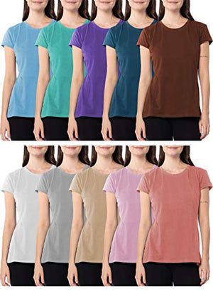 Sexy Basics Women's 5 Pack & 10 Pack Casual & Active Basic Cotton Stretch Color T Shirts (10 Pack - Wow Solid Blast, 10 Pack - Wow Solid Blast, X-Large