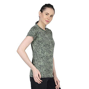 URBAN CIRCUS Polyester Women's Round Neck Half Sleeve Yoga Gym Sports Dryfit Active Wear T Shirt (Green and White Combo, Medium)