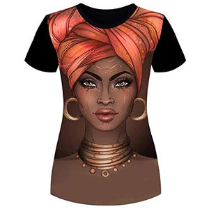 HAHTUUE Women's T-Shirts Afro Girl African American - Black Natural Hair Styles 3D Floral Print Casual Tops for Women Tees M