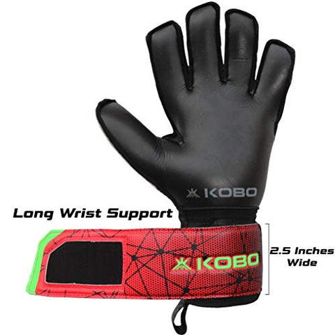 Image of Kobo GKG-06 Football/Soccer Goalie Goal Latex Keeper Gloves, Strong Grip for The Toughest Saves, with Finger Spines to Give Splendid Protection and Comfort, 9.5, with Finger Save