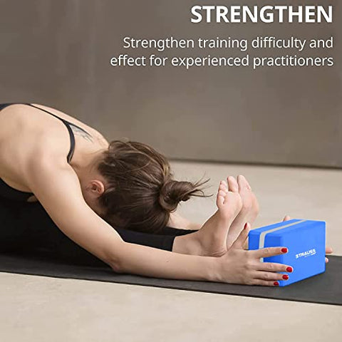 Image of Strauss Yoga Block Pair, (Blue/Grey) With Yoga Belt