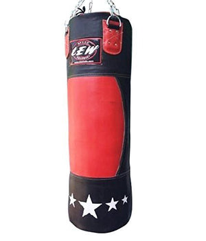 LEW 4 FT Retro Two Tone Koskin Leather Heavy Bag Leather Punch Bag Boxing MMA Sparring Punching Training Kick Boxing Muay Thai with Hanging Chain