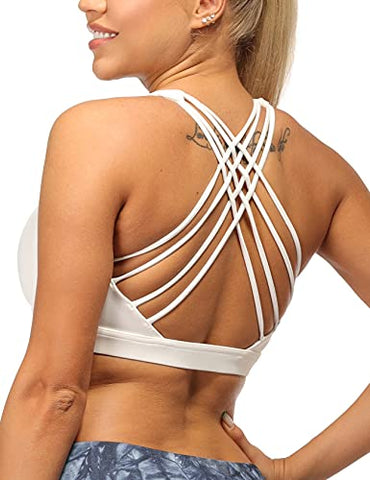 Image of icyzone Sports Bras for Women - Activewear Strappy Padded Workout Yoga Tops Bra Off White