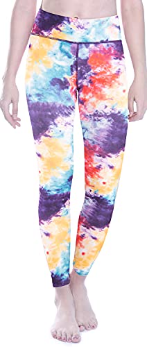 Women's High Waist Workout Leggings with Pockets Naked Feeling Yoga Pants Tummy Control Sports Activewear Tights, Tie Dye Blue, Large