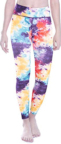 Image of Women's High Waist Workout Leggings with Pockets Naked Feeling Yoga Pants Tummy Control Sports Activewear Tights, Tie Dye Blue, Large