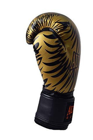 Image of Aurion Molded Faux Leather Boxing Gloves for Muay Thai Kickboxing MMA Martial Arts Workout Grappling Dummy &Double End Ball Punching Boxing Gloves with Hand wrap 176 Inches (Golden / Black, 12 oz)