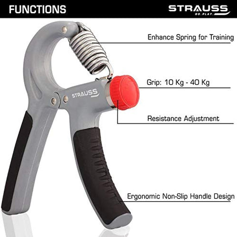 Image of Strauss Adjustable Hand Grip Strengthener, (Grey/Black)