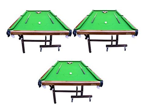 Image of Khalsa Gymnastic Works Portable and Moveable on Wheels Pool Table(Billiard Table) 8x4 FT, Top 25 mm with Cover, Ball, cue Sticks, Triangle & Chalk : DogBBN01