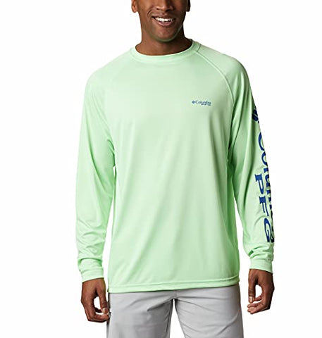 Image of Columbia Sportswear Men's Terminal Tackle Long Sleeve Shirt, Key West/Vivid Blue Logo, Large/Tall