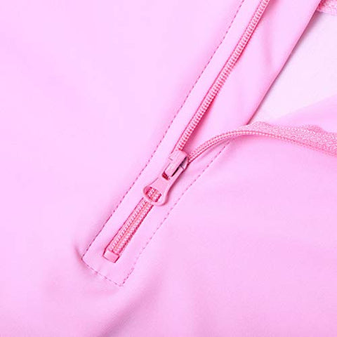 Image of TFJH E Long Sleeve Girls Bathing Suit Zipper 1pcs Rashguard Sunsuits UPF 50+ Swimwear Size 7-8 Girl Pink 128/134