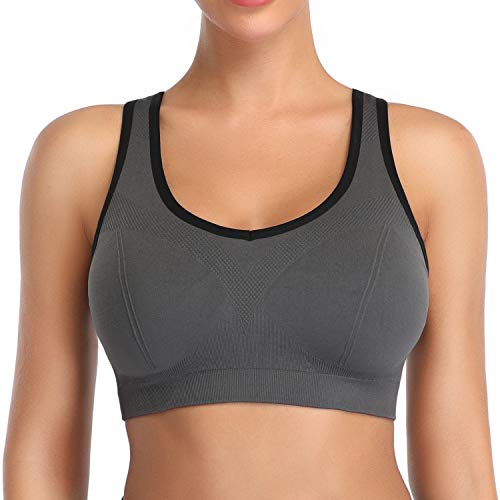 MIRITY Padded Strappy Sports Bras for Women Comfortable Activewear Workout Bra Color Black Grey Size L