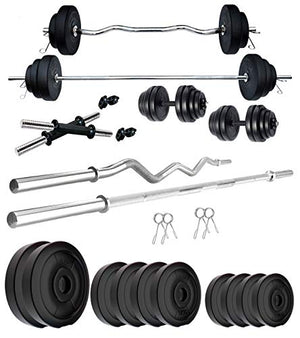 Kore PVC 50 Kg Home Gym Set With One 5 Ft Plain + One 3 Ft Curl Rod And One Pair Dumbbell Rods, Multicolour