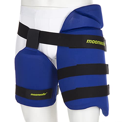Moonwalkr ENDOS Thigh Guards, Lower Body Safety, Protection Equipment for Cricket Players, Flexible Fit, Cricket Thigh Pads for Adults, Boys and Men, Right Hand Batsman, Medium, Blue