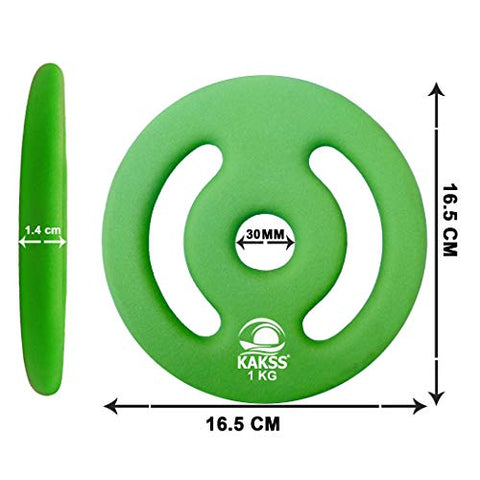 Image of Kakss Neoprene Coated Weight Plates 1Kg X 4 Pc (30-Mm Center Hole) (1), Green