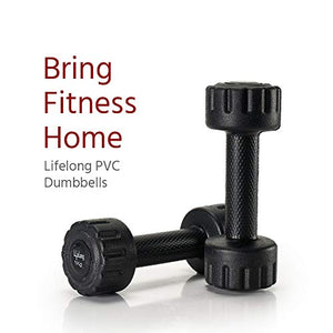 Lifelong PVC Dumbbells Pack of 2 for Home Gym Fitness Barbell (6 Month Warranty) (1kg, Black)