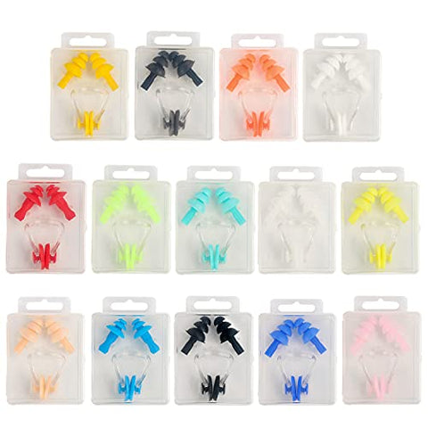 Image of UPINS 14 Sets Waterproof Swimming Earplugs Nose Clips Silicone Swim Training Protector Plugs with Box Package