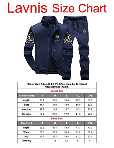 Lavnis Men's Casual Tracksuit Full Zip Running Jogging Athletic Sports Jacket and Pants Set Blue 2XL