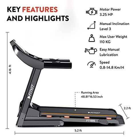 Image of Fitkit FT100S (3.25HP Peak) Motorized Treadmill with Free Home Installation, 1 Year Warranty and Trainer Led Sessions by Cult.Sport