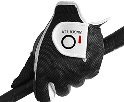 Image of FINGER TEN Men Golf Glove Rain Grip Left Hand Right Value 6 Pack, Fit Hot Wet Weather, Size Small Medium Large XL (25=M/Large Black Right)