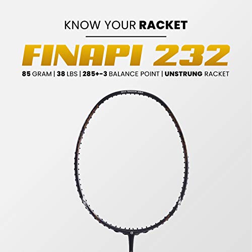 Apacs Finapi 232 (38 LBS, Mega Tension) Graphite Unstrung Badminton Racket with Cover (Black)