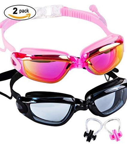 Image of SBORTI 2 Pack Adult Swimming Goggles,No Leaking,Anti Fog,UV Protection Swim Glasses for Men Women Water Goggles (Black and Pink)