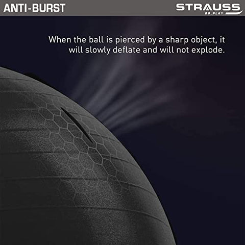 Image of Strauss Rubber Anti-Burst Gym Ball, Round Shape 55cm, (Black)