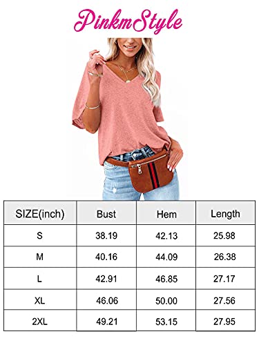 Women's V Neck Off The Shouder Short Sleeve T Shirts Summer Loose Casual Loose Oversize Tops Burgundy Small