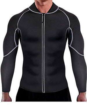 Ursexyly Men Exercise Sweat Hot Dress Shirt, Sauna Suit Neoprene Slimming Fitness Jacket Gym Wear for Core Muscle Training (Black Exercise Shirt, L)