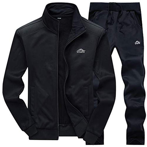 Image of AOTORR Men's Tracksuit Athletic Sports Casual Full Zip Warm Jogging Sweatsuit Black XL