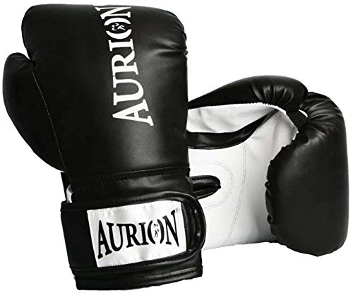 Aurion Boxing Gloves 8 oz 10oz 12oz 14oz 16oz Boxing Gloves for Training Punching Sparring Punching Bag Boxing Bag Gloves Punch Bag Mitts Muay Thai Kickboxing MMA Martial Arts Workout (Black, 16 Oz)