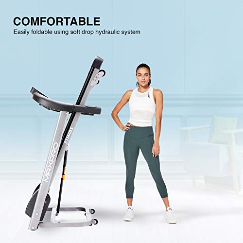 WELCARE MAXPRO PTM405 2HP(4 HP Peak) Folding Treadmill, Electric Motorized Power Fitness Running Machine with LCD Display and Mobile Phone Holder Perfect for Home Use - Grey