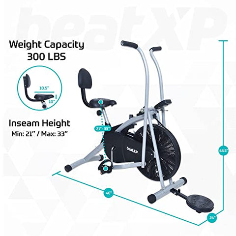 Image of beatXP Full Body Workout Gym Fitness 4M Air Bike Exercise Cycle with Adjustable Seat, Back Support, Tummy Twister & Moving Handles (Black)
