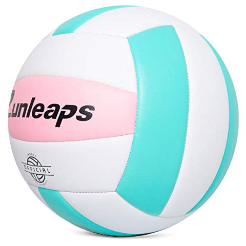 Image of Runleaps Soft Indoor Volleyball Waterproof Volleyball Light Touch Recreational Ball for Pool Gym Indoor Outdoor (Pink/Light Blue, Size 5)