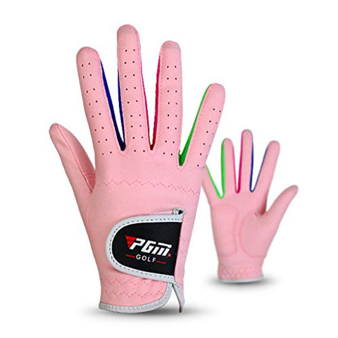 Image of PGM Kids Youth Junior Toddler Boys Girls Golf Gloves Microfiber Synthetic Gloves for Left Hand Right Hand Golf Gloves Extra Value 1 Pair White Pink Age 2-10 (White, Large (#16))