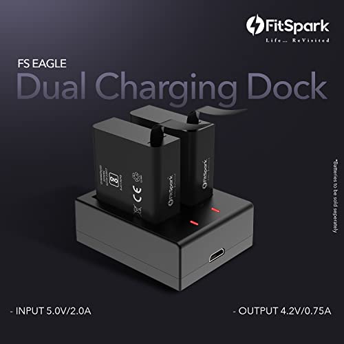 FitSpark Eagle Super Saver Combo Pack of 1 Dual Charging Dock + 2 Eagle Turbo 1350 mAh Rechargeable Li-ion Batteries for All Eagle Series Action Cameras (Super Saver Combo Pack)