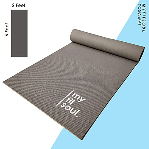 Image of MYFITSOUL 6MM YOGA MAT SOFT & THICK, Yoga Mat for WOMEN MEN with Carry Strap, Exercise Yoga Mat (Grey - Square Cut)