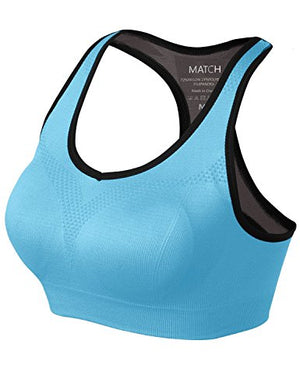 Match Womens Sports Bra Wirefree Padded Racerback Yoga Bra for Workout Gym Activewear with Removable Pads #0001, Sky Blue, XL (36DD, 38DD, 40C, 40D, 42B, 42C)