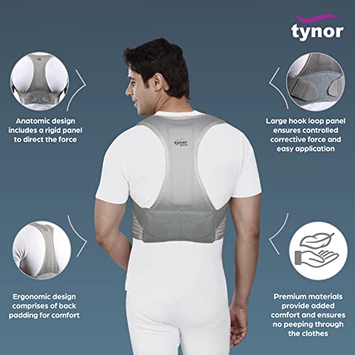 Tynor Posture Corrector, Grey, Medium, 1 Unit & Contoured Cervical Pillow, Grey, Universal Size, 1 Unit
