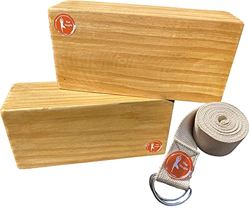 The Yogis™ Wooden Yoga Blocks [[ Set of - 2 Piece ]] {{ Free - Yoga Belt }} Size - 9×5×3 Inch