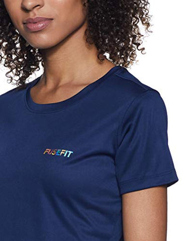 Image of Fusefit Women's Plain Slim fit Sports T-Shirt (FFA-WT001-03_Navy Small)