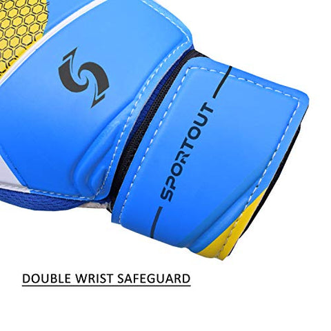 Image of Sportout Kids Goalkeeper Gloves, Soccer Gloves with Double Wrist Protection and Non-Slip Wear Resistant Latex Material to Give Splendid Protection to Prevent Injuries (Blue, 7)