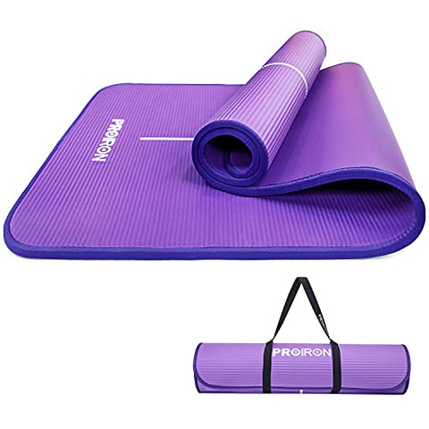 Image of NBR Yoga Mat 1830×660×10 mm - PURPLE PROIRON Pilates Mat Edge Protection Non-Slip Yoga Mat Exercise Extra Thick Foam Mat Fitness Workout Mats Home Gym with Carrying Strap