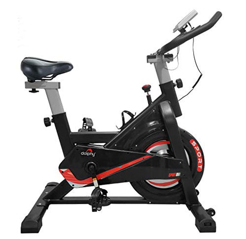 Image of DOLPHY DGBCL0003 ABS-Sprayed Steel Exercise Spinning Cycling Bike, Red & Black