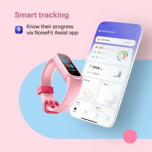 Noise Champ Smart Band for Kids with 7 Alarms (Brush Teeth, Study Time & More), Lightweight, Sleep Tracker, 50+ Kids Watch Faces, IP68 Washable (Candy Pink), One Size