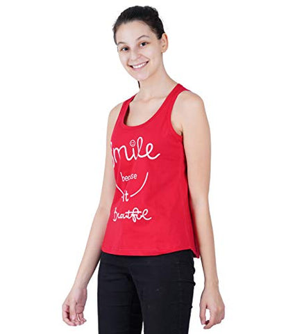 Image of Midaas Women Cotton Printed Sleeveless Tshirt Red X-Large